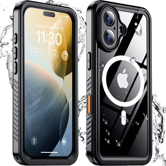 Temdan Magnetic for iPhone 16 Case Waterproof,Built-in Screen Protector[IP68 Underwater][12FT Military Dropproof][Compatible with MagSafe] Full Body Shockproof for Phone Case 6.1''- Black