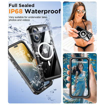 Temdan Magnetic for iPhone 16 Case Waterproof,Built-in Screen Protector[IP68 Underwater][12FT Military Dropproof][Compatible with MagSafe] Full Body Shockproof for Phone Case 6.1''- Black