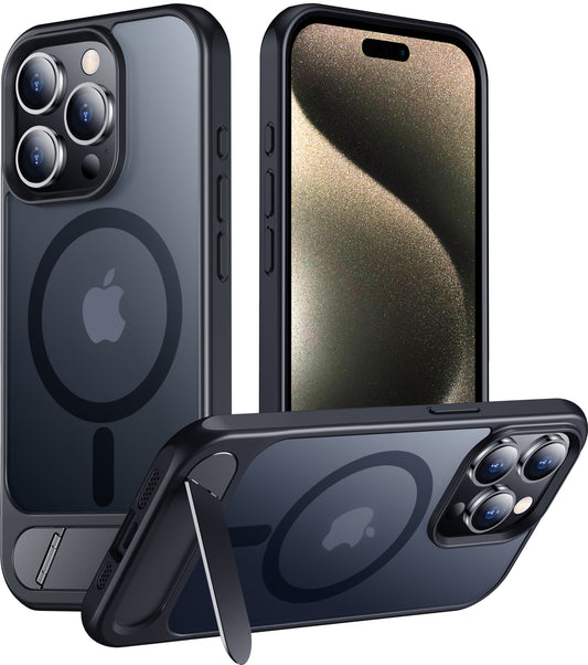 Temdan Magnetic Compatible with iPhone 15 Pro Max Case, [Built-in Invisible Kickstand][Compatible with MagSafe] [Military Grade Shockproof] Slim Translucent Matte Phone Case for iPhone 15 Pro Max 6.7"